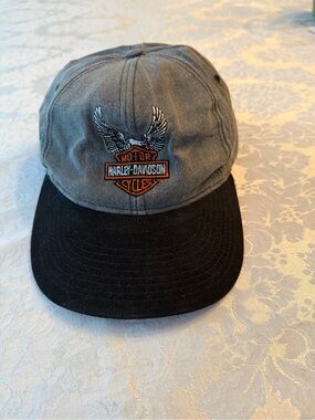 Harley-Davidson Gray Crown Black Brim Eagle Logo Cap with Orange Accents